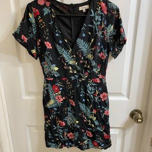 verte black and floral mini dress